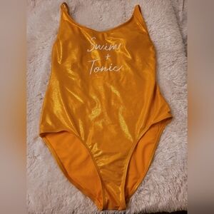 No Boundaries Gold Tone "Swim & Tonic" stylish swimsuit